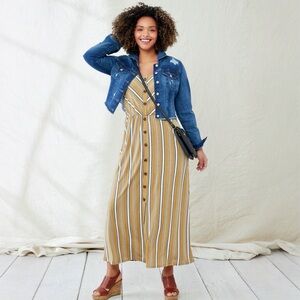 Maurices Gold Yellow Striped Button Front Sleevless Maxi Dress